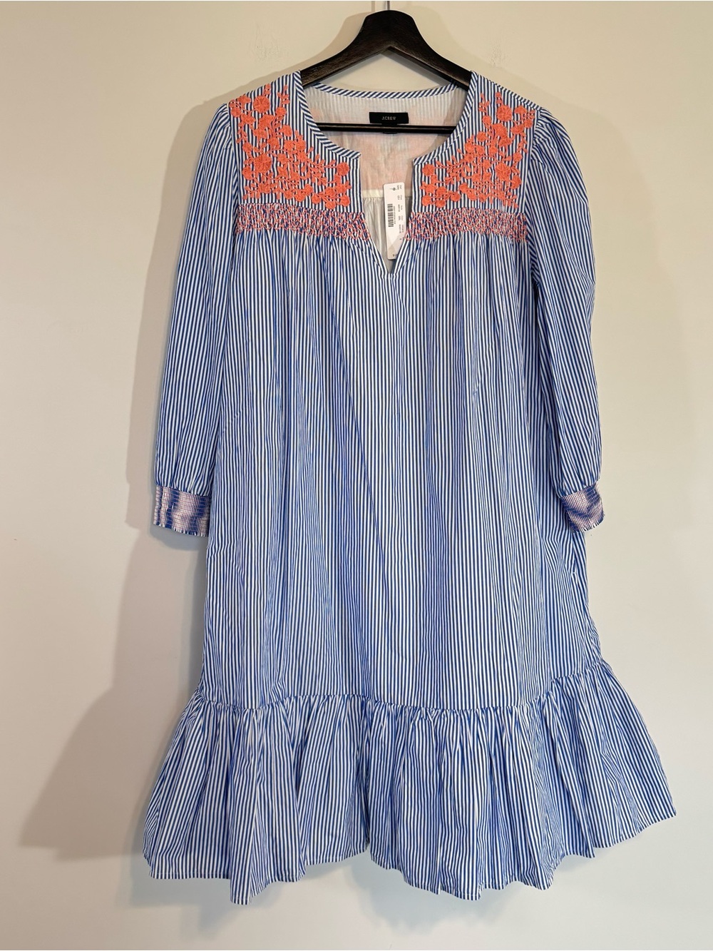 J.Crew Leda Embroidered Ruffle Hem Popover Dress NWT Size Small Cotton Mini Dres